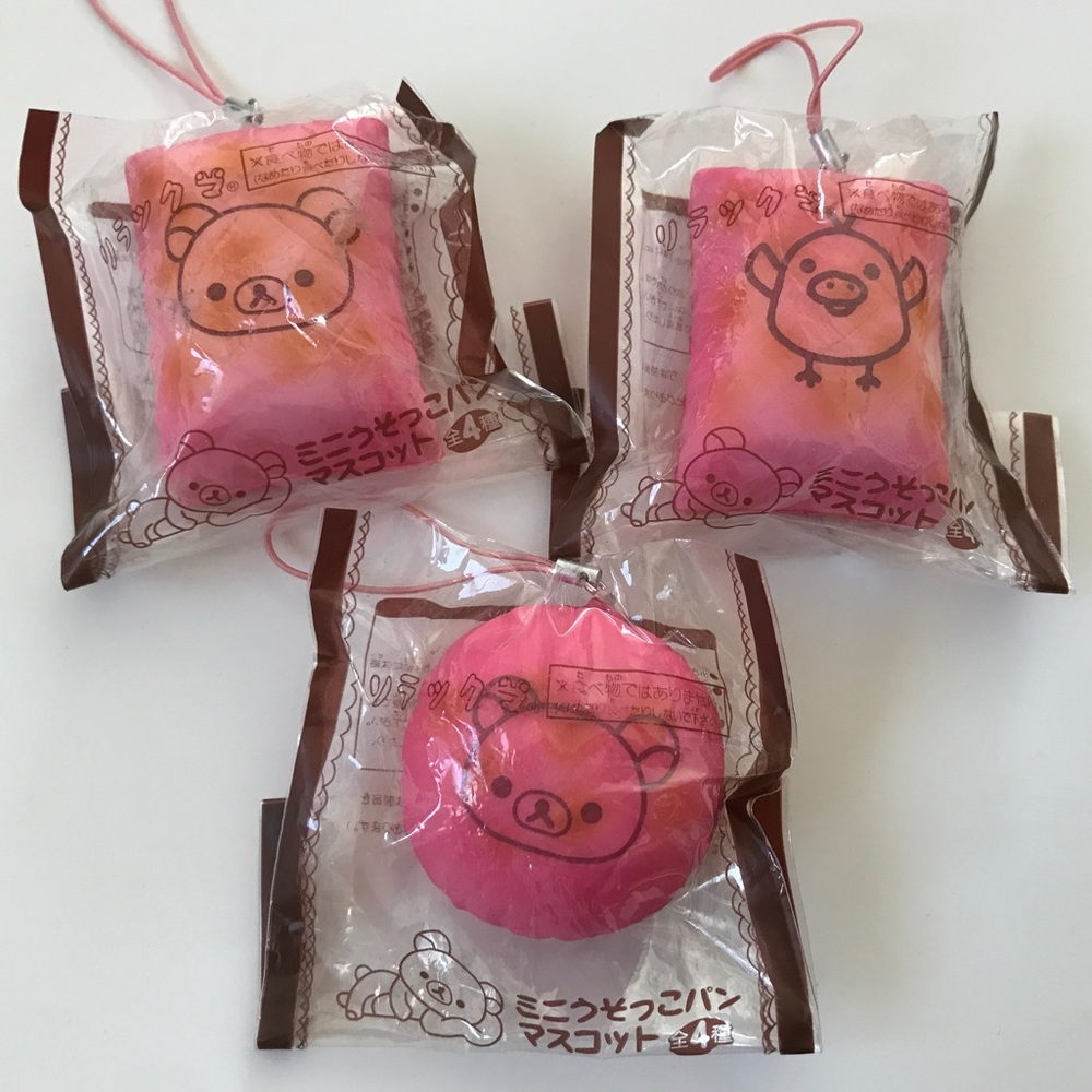 Set of 3 rilakkuma pink bread squishy